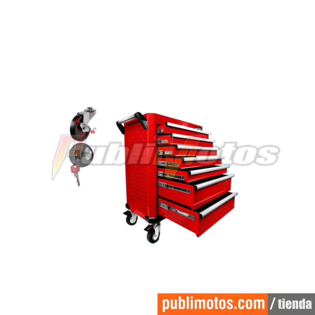 GABINETE 7 CAJONES CON TABLEROS HERRAMIENTEROS LATERALES DISPOSITIVO PARA CANDADO DE SEGURIDAD LLANTAS GIRATORIAS 360°/AYA