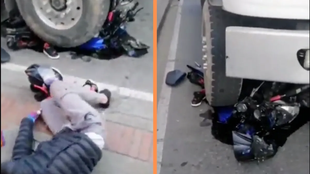 Motociclista terminó debajo de una volqueta